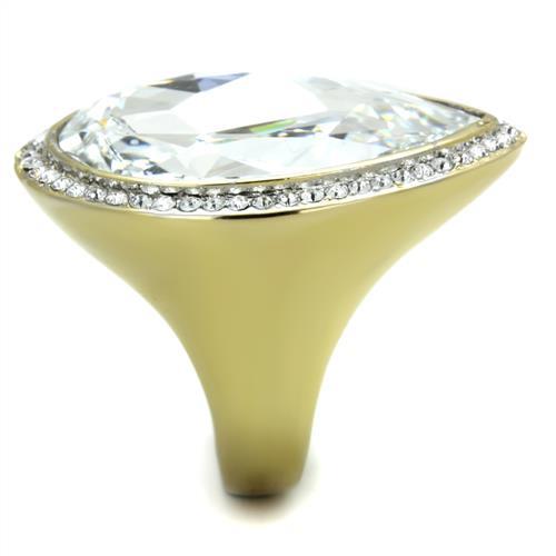 MATK1905 - Two-Tone IP Gold (Ion Plating) Stainless Steel Ring with Top Grade Crystal  in Clear