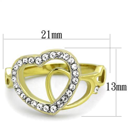 MATK1908 - Two-Tone IP Gold (Ion Plating) Stainless Steel Ring with Top Grade Crystal  in Clear