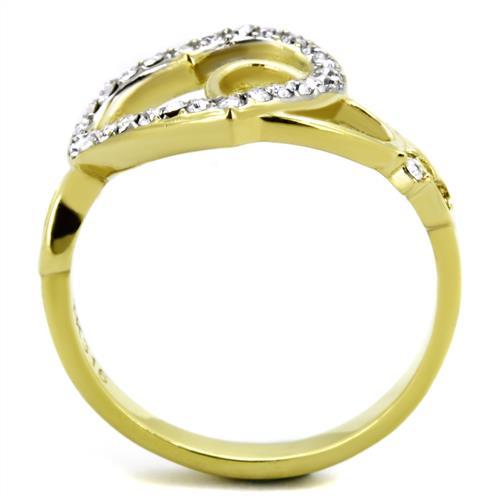 MATK1908 - Two-Tone IP Gold (Ion Plating) Stainless Steel Ring with Top Grade Crystal  in Clear