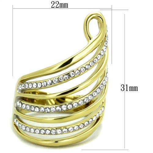 MATK1909 - Two-Tone IP Gold (Ion Plating) Stainless Steel Ring with Top Grade Crystal  in Clear