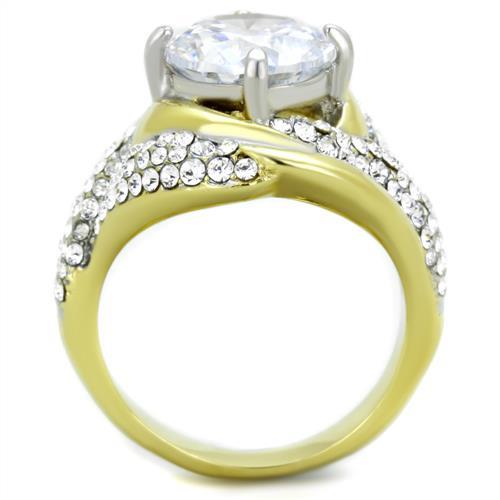 MATK1910 - Two-Tone IP Gold (Ion Plating) Stainless Steel Ring with AAA Grade CZ  in Clear
