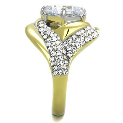 MATK1910 - Two-Tone IP Gold (Ion Plating) Stainless Steel Ring with AAA Grade CZ  in Clear