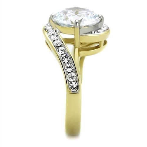 MATK1911 - Two-Tone IP Gold (Ion Plating) Stainless Steel Ring with AAA Grade CZ  in Clear