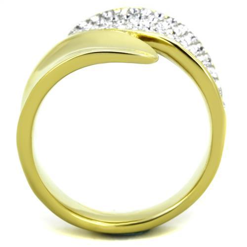 MATK1912 - Two-Tone IP Gold (Ion Plating) Stainless Steel Ring with Top Grade Crystal  in Clear