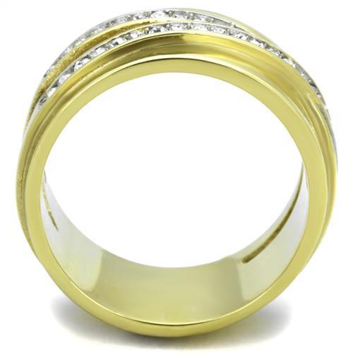 MATK1914 - Two-Tone IP Gold (Ion Plating) Stainless Steel Ring with Top Grade Crystal  in Clear