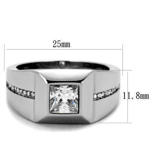 MATK1916 - High polished (no plating) Stainless Steel Ring with AAA Grade CZ  in Clear
