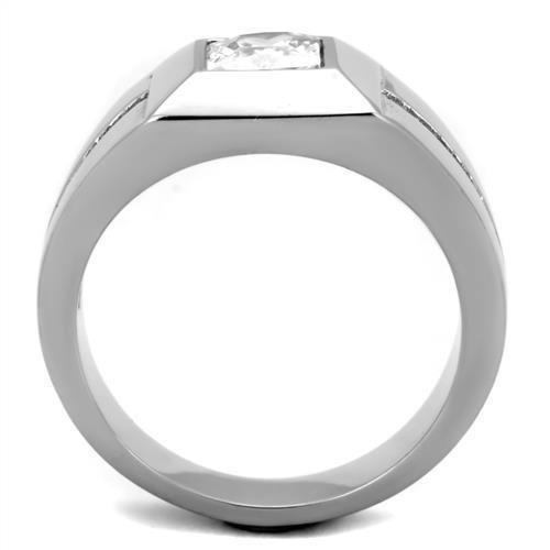 MATK1916 - High polished (no plating) Stainless Steel Ring with AAA Grade CZ  in Clear