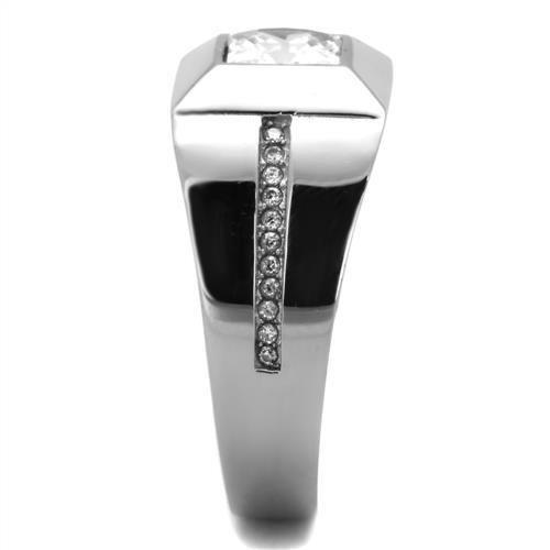 MATK1916 - High polished (no plating) Stainless Steel Ring with AAA Grade CZ  in Clear