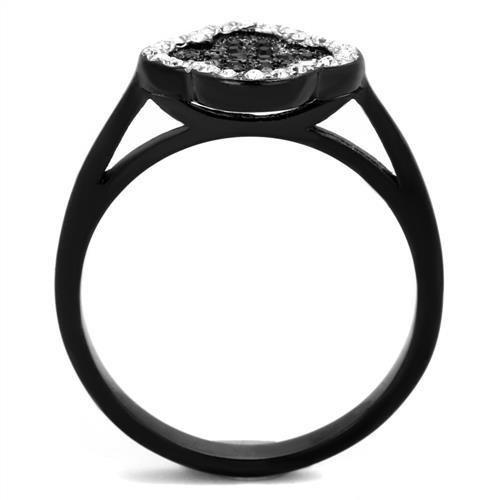 MATK1917 - Two-Tone IP Black Stainless Steel Ring with Top Grade Crystal  in Jet