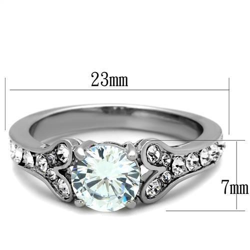 MATK1918 - High polished (no plating) Stainless Steel Ring with AAA Grade CZ  in Clear