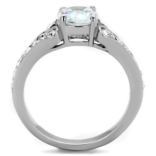 MATK1918 - High polished (no plating) Stainless Steel Ring with AAA Grade CZ  in Clear