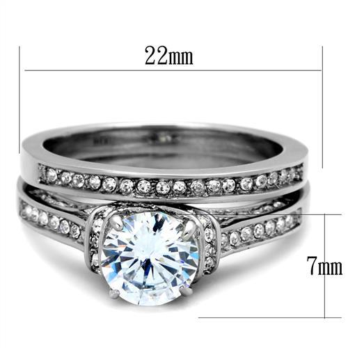 MATK1919 - High polished (no plating) Stainless Steel Ring with AAA Grade CZ  in Clear