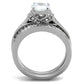 MATK1919 - High polished (no plating) Stainless Steel Ring with AAA Grade CZ  in Clear