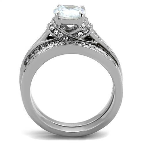 MATK1919 - High polished (no plating) Stainless Steel Ring with AAA Grade CZ  in Clear