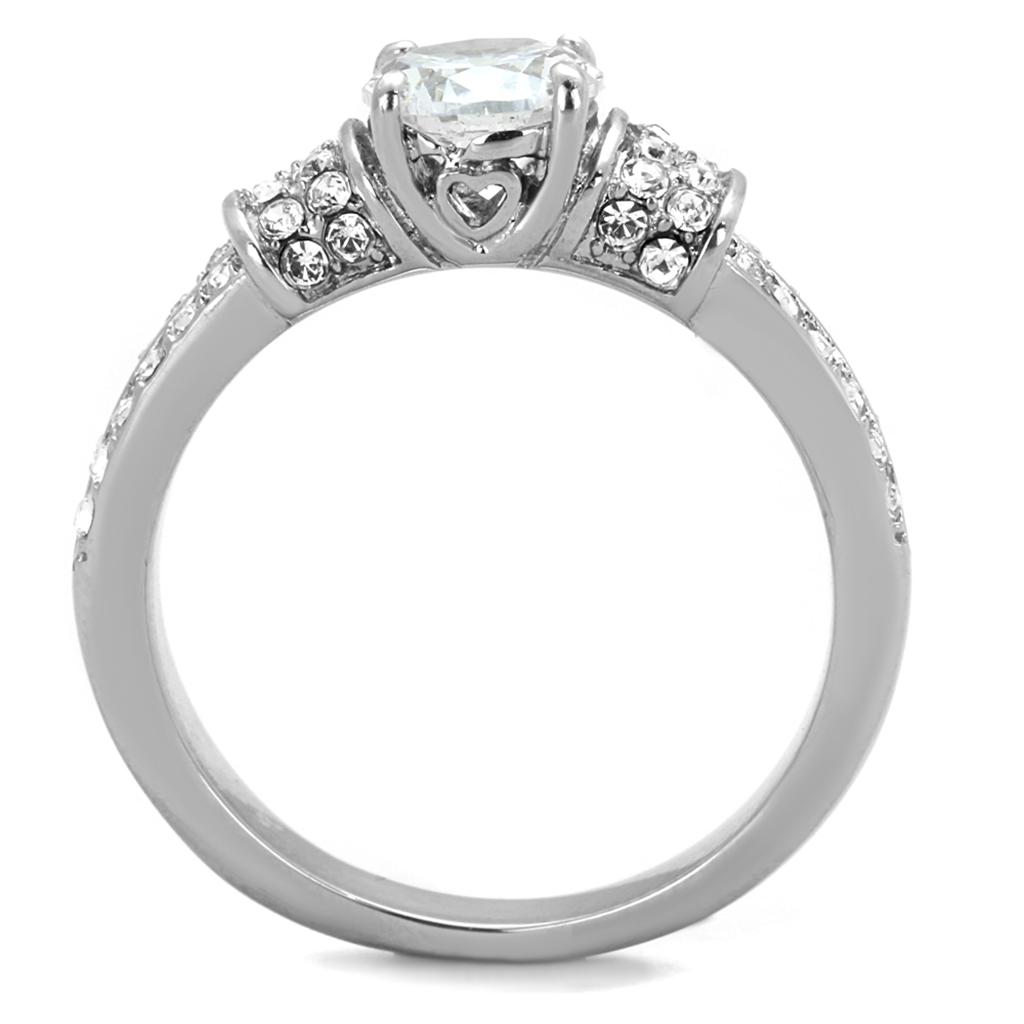 MATK1921 - High polished (no plating) Stainless Steel Ring with AAA Grade CZ  in Clear