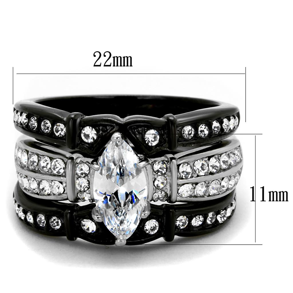 MATK1922 - Two-Tone IP Black Stainless Steel Ring with AAA Grade CZ  in Clear