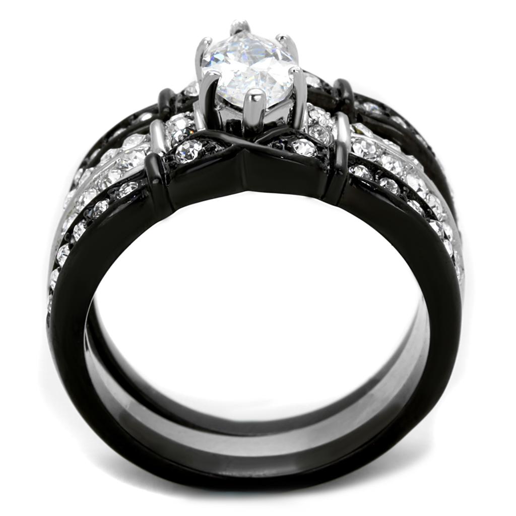 MATK1922 - Two-Tone IP Black Stainless Steel Ring with AAA Grade CZ  in Clear