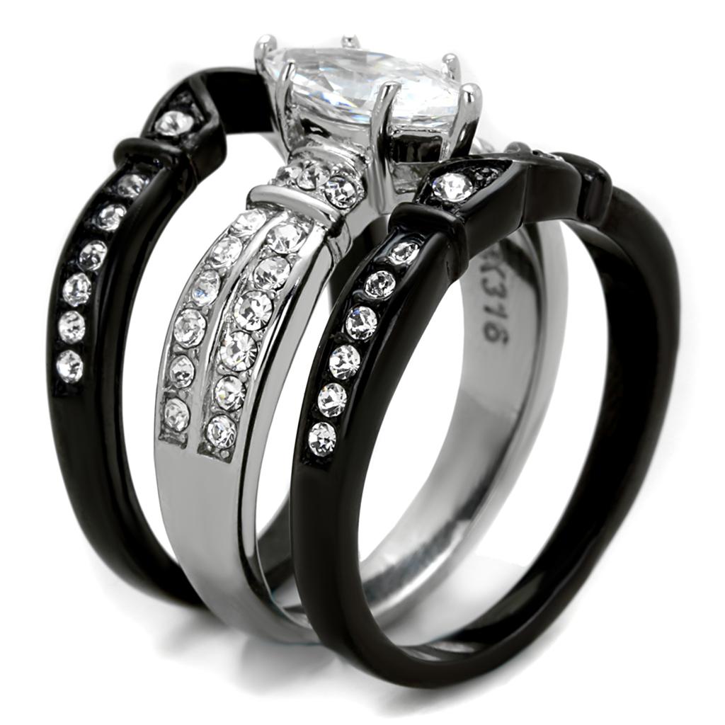 MATK1922 - Two-Tone IP Black Stainless Steel Ring with AAA Grade CZ  in Clear