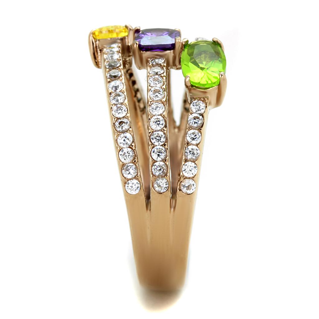 MATK1924 - IP Rose Gold(Ion Plating) Stainless Steel Ring with AAA Grade CZ  in Multi Color