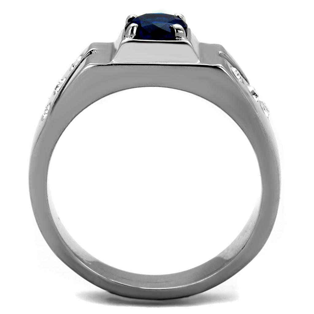 MATK1929 - High polished (no plating) Stainless Steel Ring with Synthetic Synthetic Glass in Montana