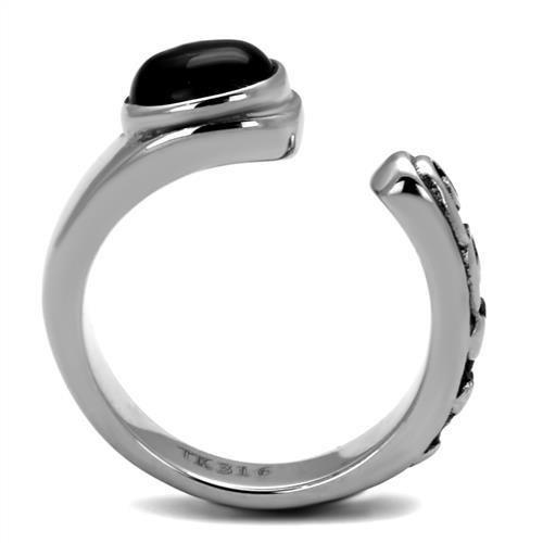 MATK1971 - High polished (no plating) Stainless Steel Ring with Synthetic Onyx in Jet