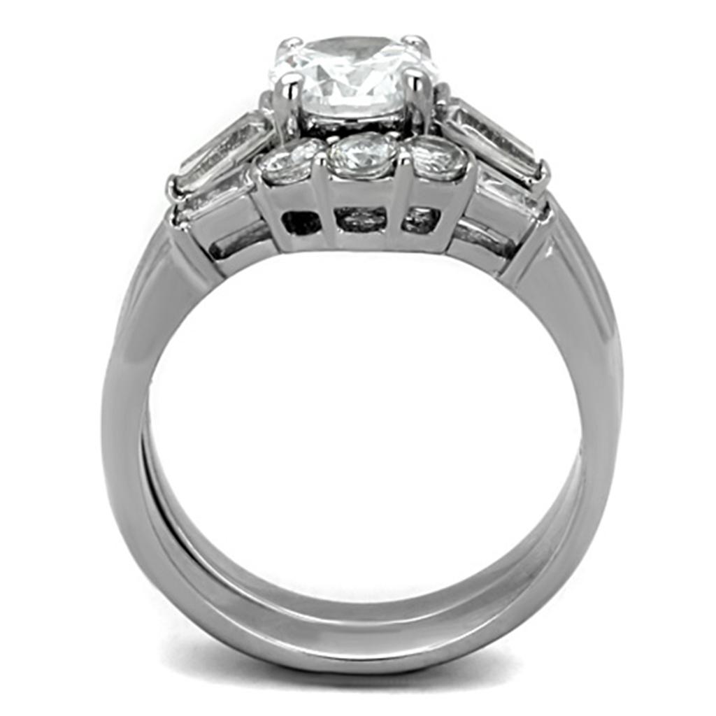 MATK1W001 - High polished (no plating) Stainless Steel Ring with AAA Grade CZ  in Clear