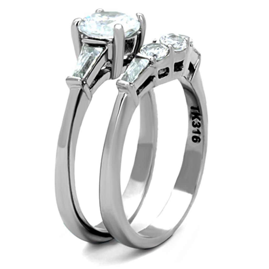 MATK1W001 - High polished (no plating) Stainless Steel Ring with AAA Grade CZ  in Clear