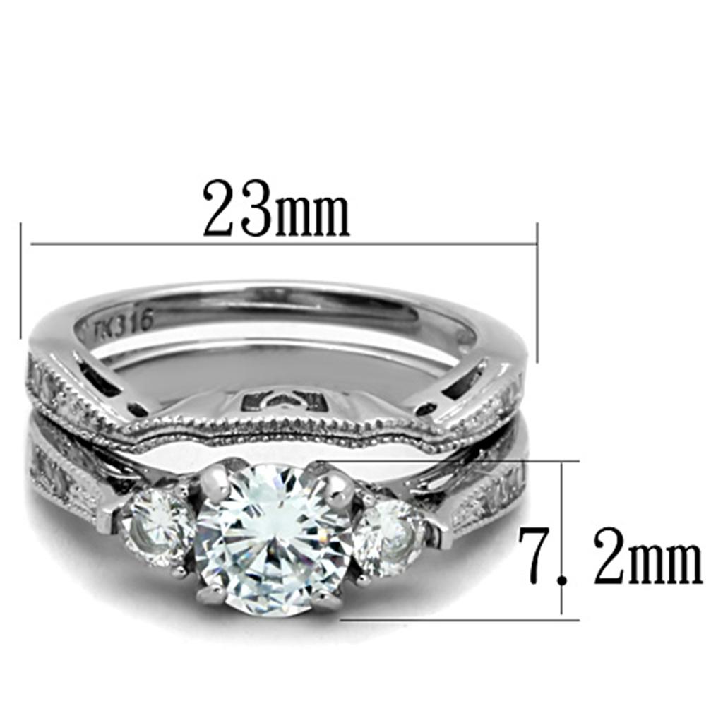 MATK1W002 - High polished (no plating) Stainless Steel Ring with AAA Grade CZ  in Clear