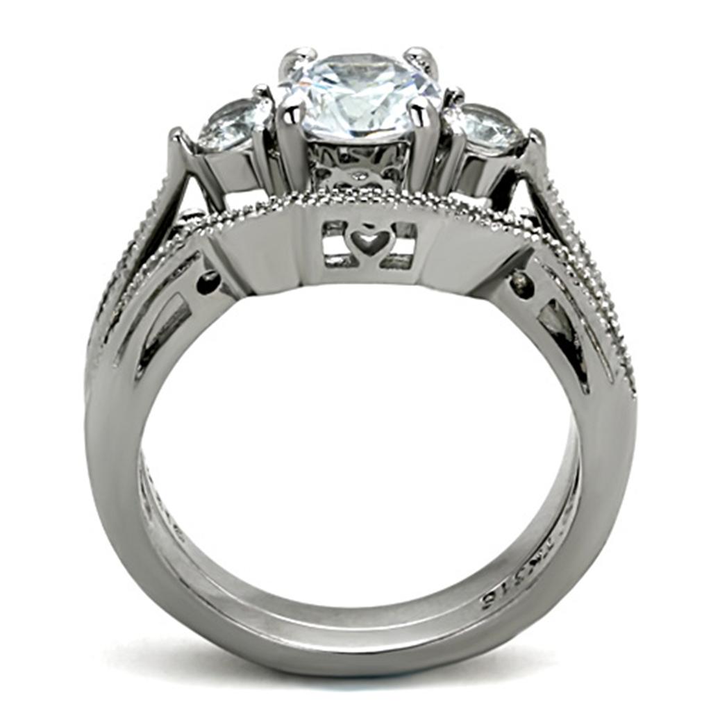 MATK1W002 - High polished (no plating) Stainless Steel Ring with AAA Grade CZ  in Clear