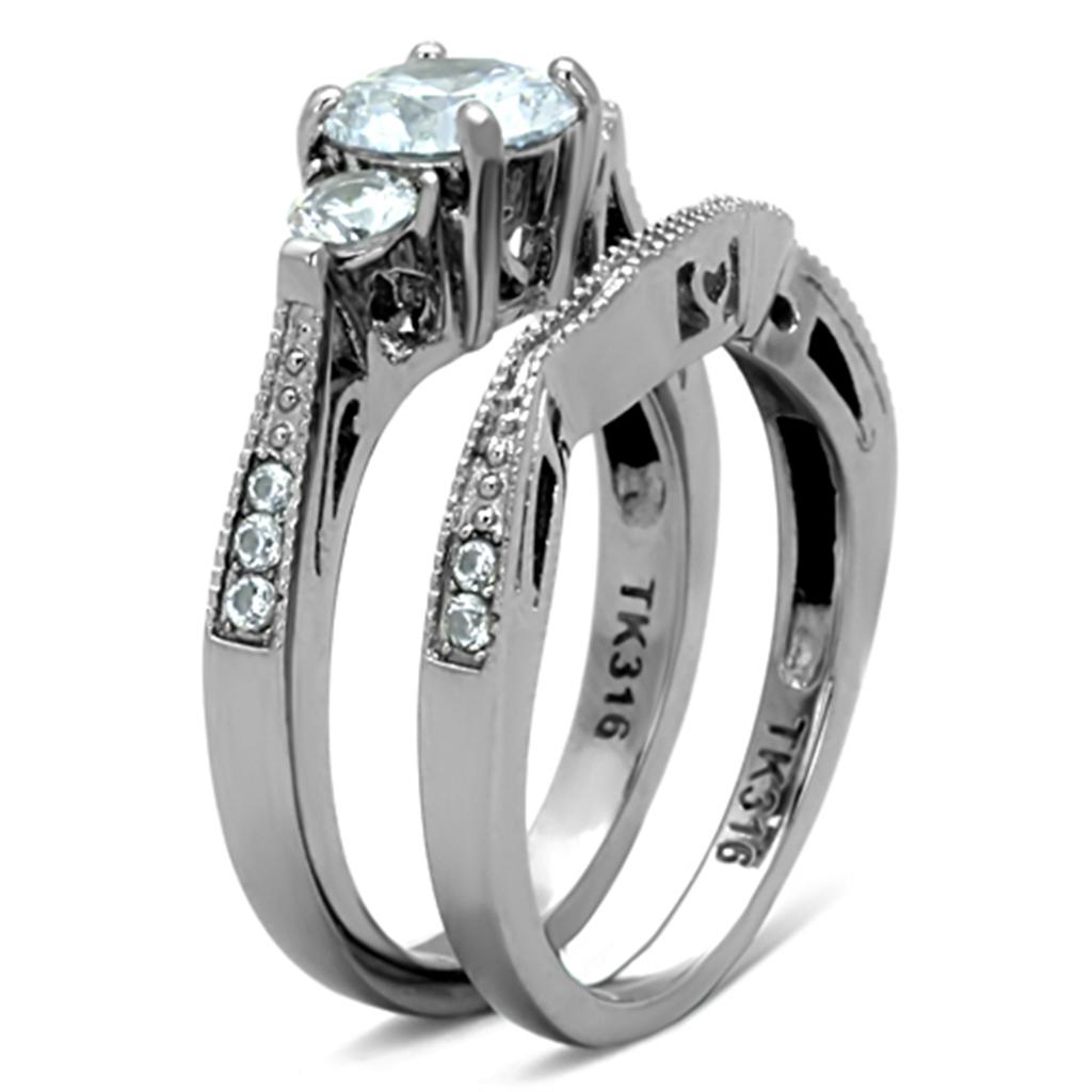 MATK1W002 - High polished (no plating) Stainless Steel Ring with AAA Grade CZ  in Clear