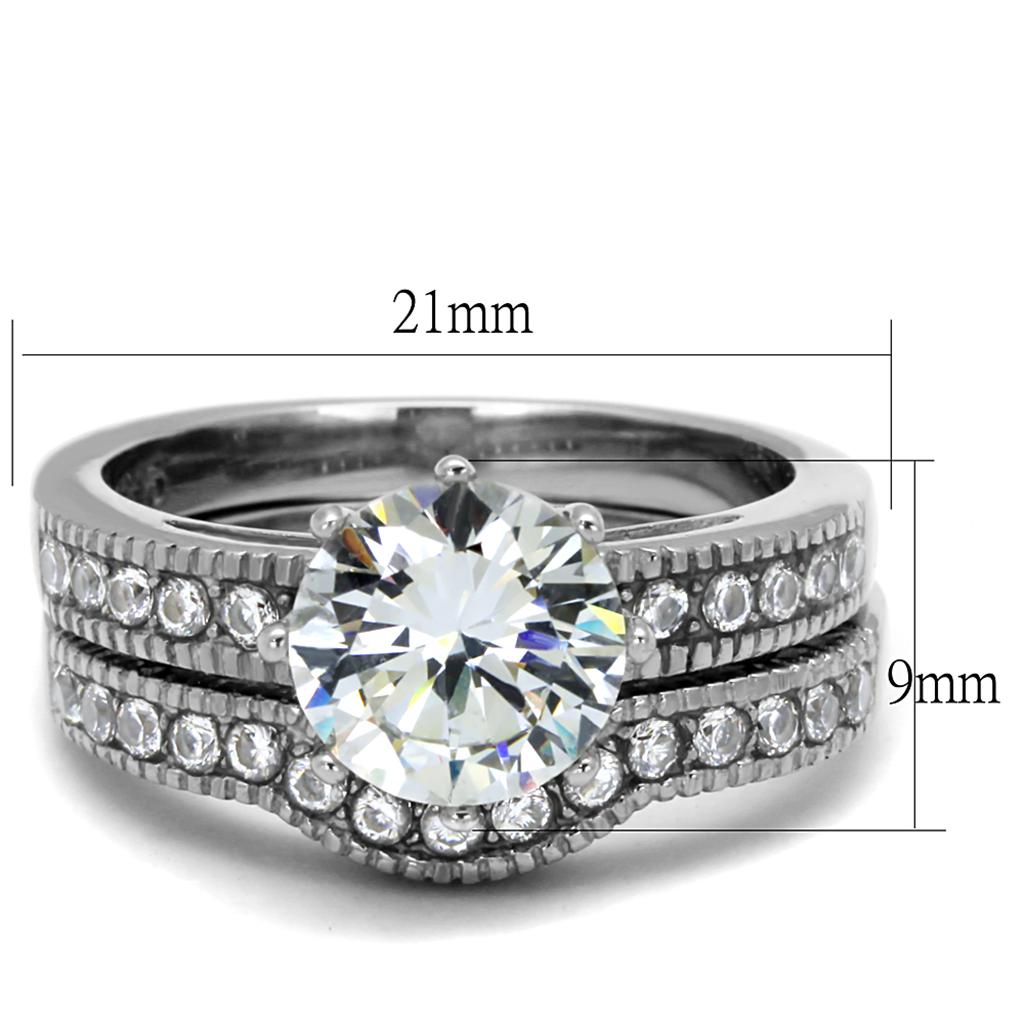 MATK1W007 - High polished (no plating) Stainless Steel Ring with AAA Grade CZ  in Clear