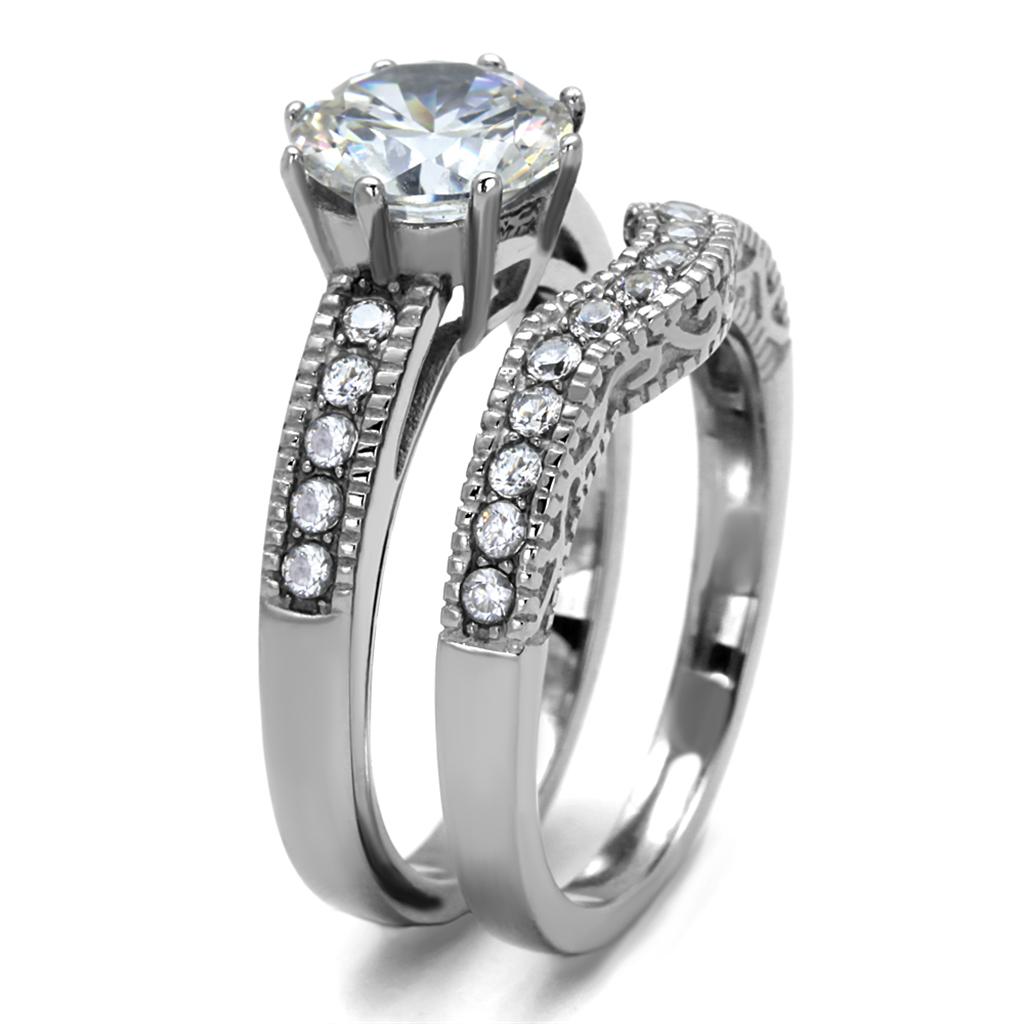 MATK1W007 - High polished (no plating) Stainless Steel Ring with AAA Grade CZ  in Clear