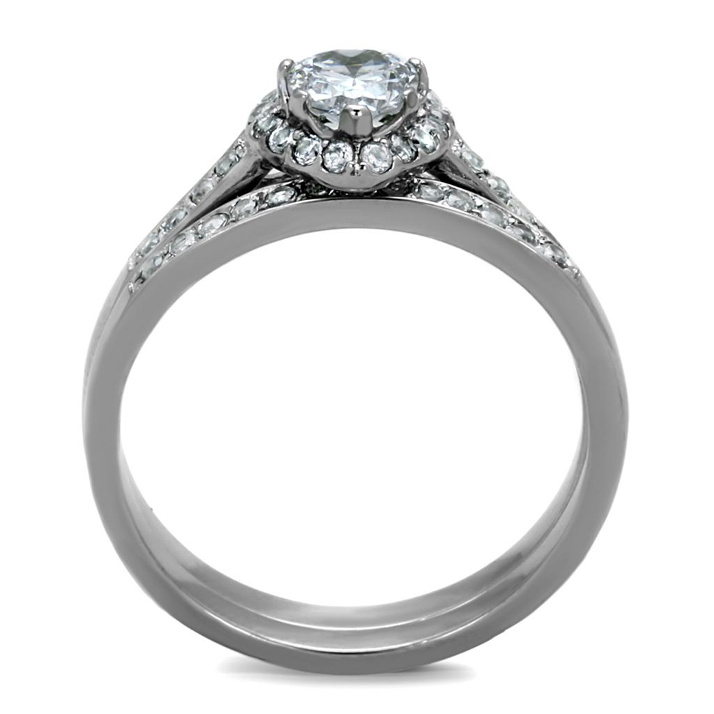 MATK1W161 - High polished (no plating) Stainless Steel Ring with AAA Grade CZ  in Clear