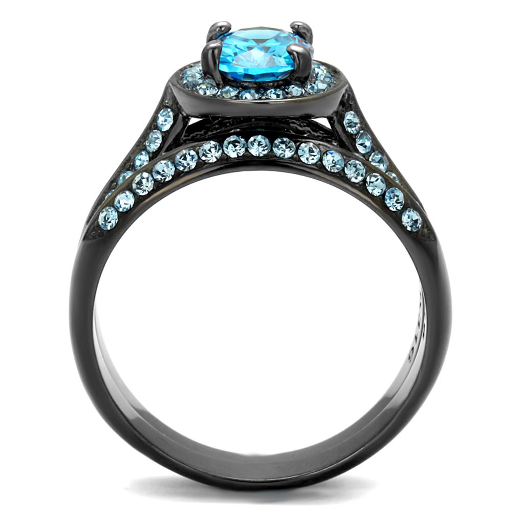 MATK1W163LJ - IP Light Black  (IP Gun) Stainless Steel Ring with AAA Grade CZ  in Sea Blue