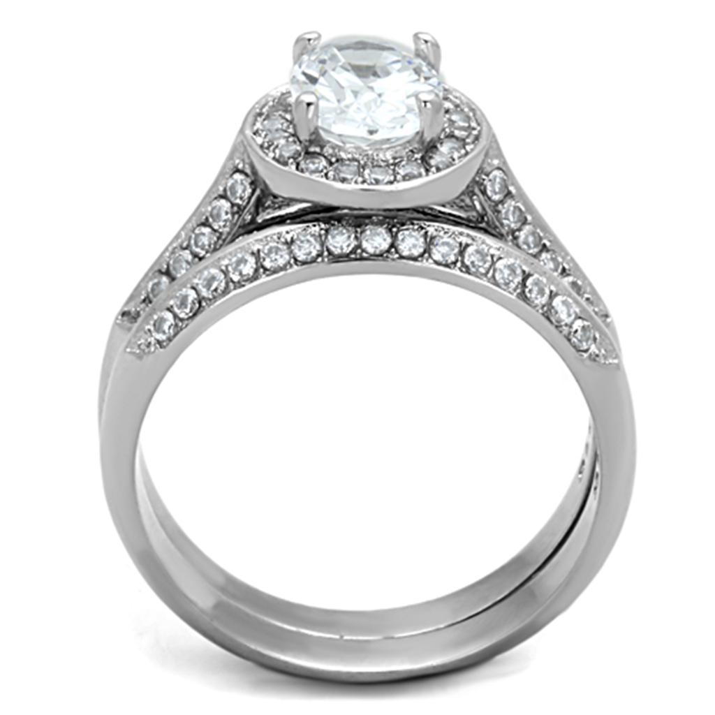 MATK1W163 - High polished (no plating) Stainless Steel Ring with AAA Grade CZ  in Clear