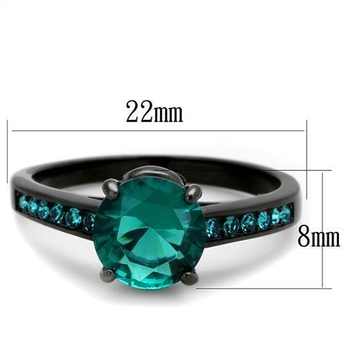 MATK2014 - IP Black(Ion Plating) Stainless Steel Ring with Synthetic Synthetic Glass in Blue Zircon