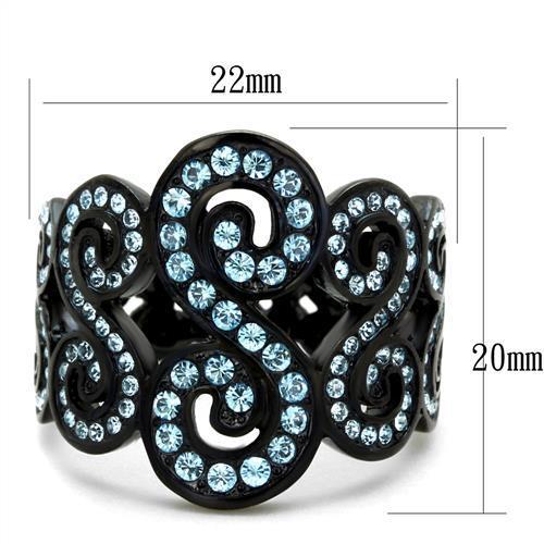 MATK2018 - IP Black(Ion Plating) Stainless Steel Ring with Top Grade Crystal  in Sea Blue