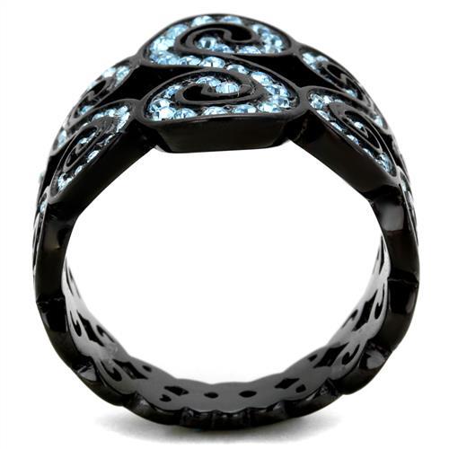 MATK2018 - IP Black(Ion Plating) Stainless Steel Ring with Top Grade Crystal  in Sea Blue