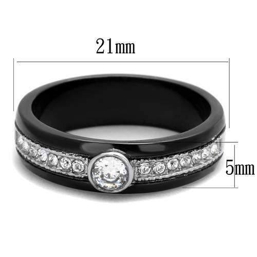 MATK2019 - Two-Tone IP Black (Ion Plating) Stainless Steel Ring with AAA Grade CZ  in Clear