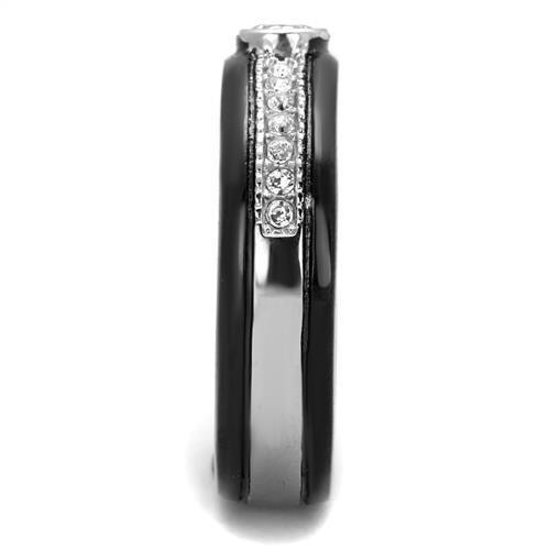 MATK2019 - Two-Tone IP Black (Ion Plating) Stainless Steel Ring with AAA Grade CZ  in Clear