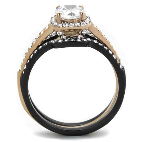 MATK2020 - IP Rose Gold+ IP Black (Ion Plating) Stainless Steel Ring with AAA Grade CZ  in Clear