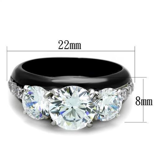 MATK2021 - Two-Tone IP Black Stainless Steel Ring with AAA Grade CZ  in Clear