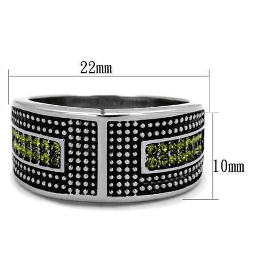 MATK2022 - High polished (no plating) Stainless Steel Ring with Top Grade Crystal  in Olivine color