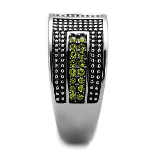 MATK2022 - High polished (no plating) Stainless Steel Ring with Top Grade Crystal  in Olivine color