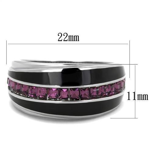 MATK2023 - High polished (no plating) Stainless Steel Ring with Top Grade Crystal  in Amethyst