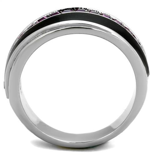 MATK2023 - High polished (no plating) Stainless Steel Ring with Top Grade Crystal  in Amethyst