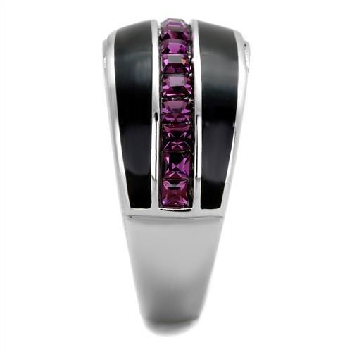 MATK2023 - High polished (no plating) Stainless Steel Ring with Top Grade Crystal  in Amethyst
