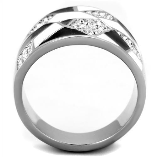 MATK2024 - High polished (no plating) Stainless Steel Ring with Top Grade Crystal  in Clear