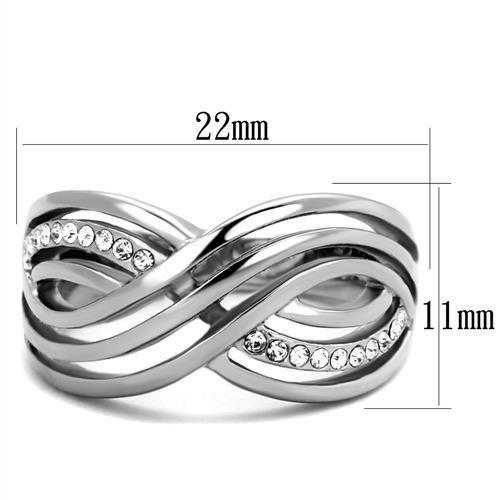 MATK2025 - High polished (no plating) Stainless Steel Ring with Top Grade Crystal  in Clear