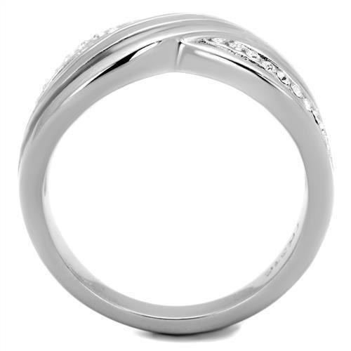 MATK2025 - High polished (no plating) Stainless Steel Ring with Top Grade Crystal  in Clear